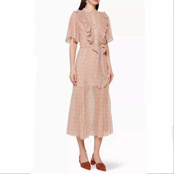 Keepsake The Label Women’s Passion Polka-Dot Midi Dress Toffee Pink Size 6 - Picture 3 of 5